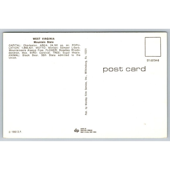 Postcard West Virginia greetings Large Letter Map Unposted c1960s Charleston VTG - Picture 2 of 2